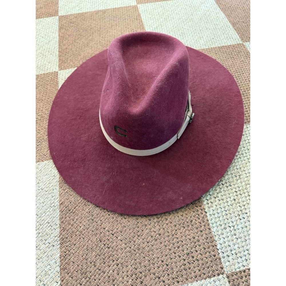 Charlie 1 Horse Burgundy Felt Wide Brim Western Fedora Hat Women Medium